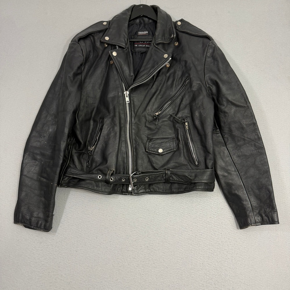 Wilsons Leather Jacket Mens XL Black Biker Moto Belted Thinsulate Insulated